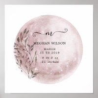 poster de naissance de bébé rose vif de lune mysti