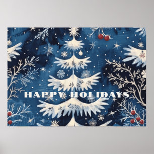 Poster de Noël bleu blanc Arbre de Noël