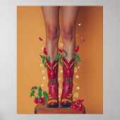Poster de Noël Cowboy Boots Art mur (Devant)