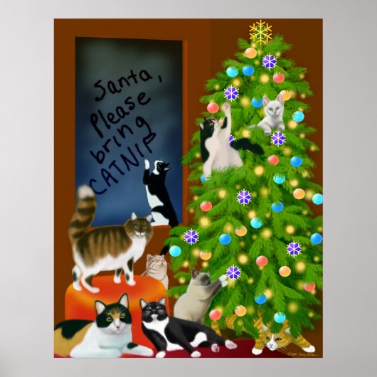 Poster de Noël de famille Feline (Devant)