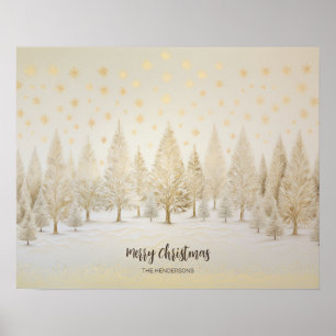 Poster de Noël des pins d'argent d'or