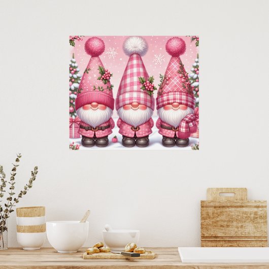 Poster de Noël rose Gnomes (Cuisine)