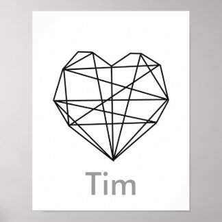 Poster de nom personnalisé Forme de coeur géométri