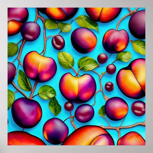 Poster de nombreuses peintures de fruits de prune (Devant)