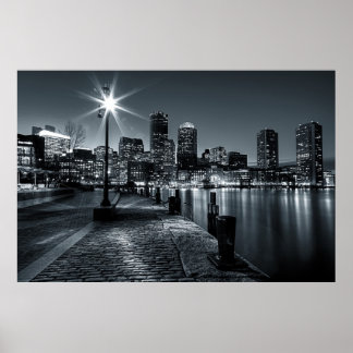 Poster de nuit de Boston Harbour B&W