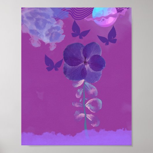 Poster De Nuit Fleurs De Néon Violet (Devant)
