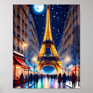 Poster de nuit Tour Eiffel Paris