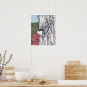 Poster de Nuthatch à poitrine blanche et de Fleurs (Cuisine)