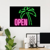 Poster de palmier néon vert et rose ouvert (Bureau à domicile)