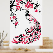 Poster de paon rouge noir et fleurs de cerisiers (Cuisine)