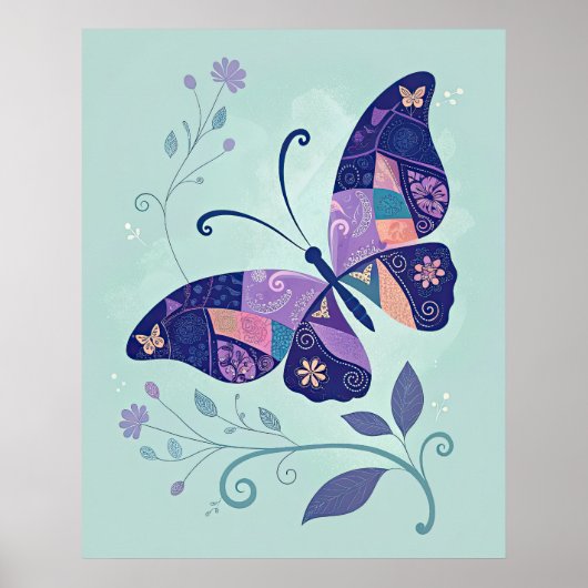 Poster de papillon bleu Patchwork (Devant)
