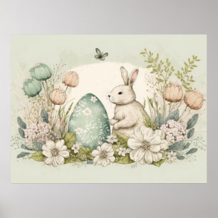 Poster de Pâques personnalisé avec lapin mignon