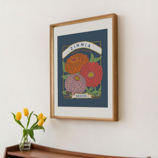 Poster de paquets de semences de Zinnia (Soft Navy