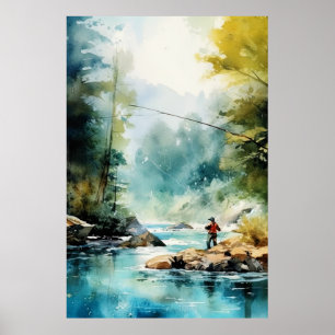 Poster de pêche à la mouche Aquarelle - Pêche Wall