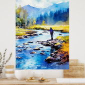 Poster de pêche à la mouche Aquarelle - Pêche Wall (Cuisine)