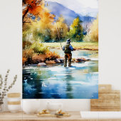 Poster de pêche à la mouche Aquarelle - Pêche Wall (Cuisine)