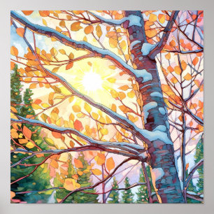 Poster de peinture à l'aquarelle de la forêt de Su