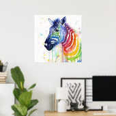 Poster de peinture à l'aquarelle Zebra Rainbow (Bureau à domicile)