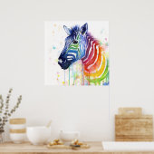 Poster de peinture à l'aquarelle Zebra Rainbow (Cuisine)