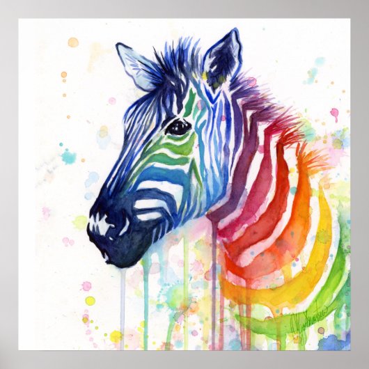 Poster de peinture à l'aquarelle Zebra Rainbow (Devant)