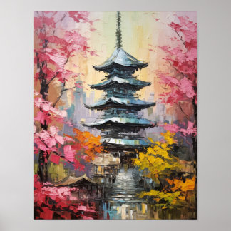 Poster de peinture à l'huile de pagode japonaise