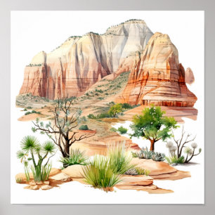 Poster de peinture aquarelle du parc national Zion