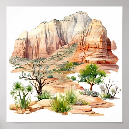 Poster de peinture aquarelle du parc national Zion (Devant)
