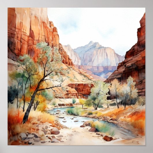 Poster de peinture aquarelle du parc national Zion (Devant)