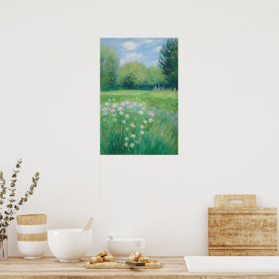 Poster de peinture de fleurs blanches nature verte
