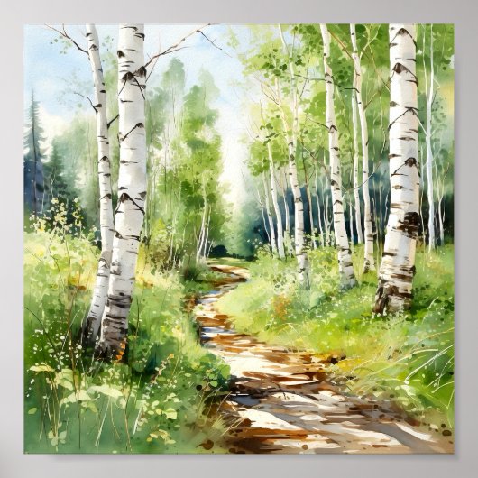 Poster de peinture de forêt de bouleau (Devant)