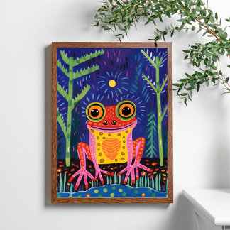 Poster de peinture de grenouille rose hippie super