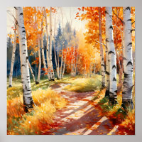 Poster de peinture de la forêt de bouleau