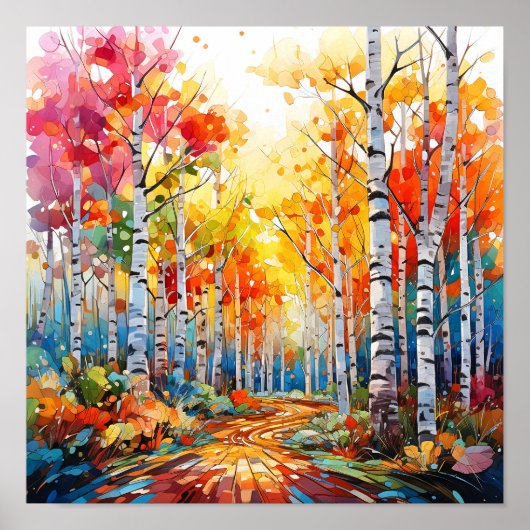 Poster de peinture de la forêt de bouleau (Devant)