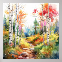 Poster de peinture de la forêt de bouleau
