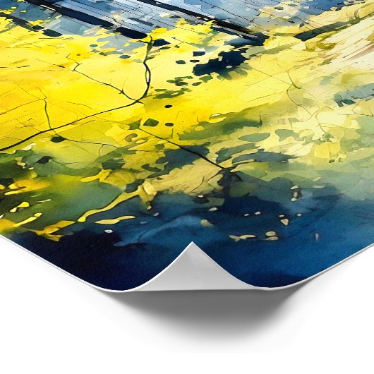 Poster de peinture de la forêt jaune bleu (Coin)