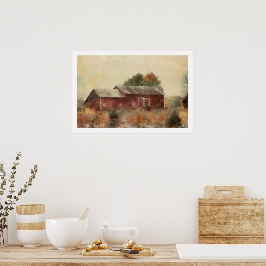 Poster de peinture de l'ancienne grange rouge (Cuisine)