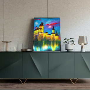 Poster de peinture du château de nuit