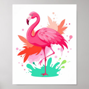 Poster de peinture Flamant rose rose aquarelle