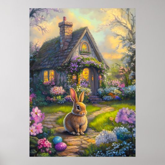 Poster de peinture florale de lapin de Pâques mign (Devant)