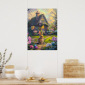 Poster de peinture florale de lapin de Pâques mign (Cuisine)