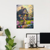 Poster de peinture florale de lapin de Pâques mign (Bureau à domicile)