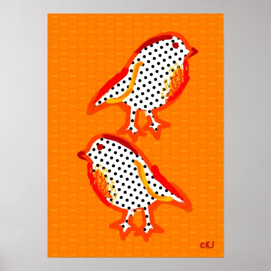poster de peinture numérique "oiseaux oranges" (Devant)