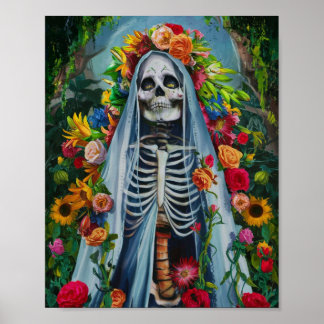 Poster de père Noël Muerte aux fleurs colorées