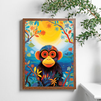 Poster de petit singe coloré mignon