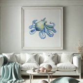 Poster de pieuvre bleu aquarelle