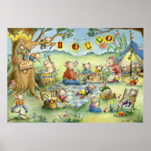 Poster de pique-nique d'été de la souris de famill