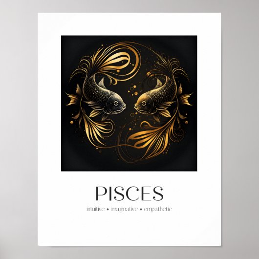 Poster de Pisces Black & Gold Elegant Zodiac Cadea (Devant)