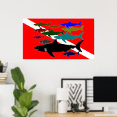 Poster de plongée / Requins (Bureau à domicile)
