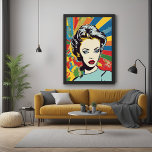 Poster de portrait de pop art de femme rétro dynam<br><div class="desc">Cette oeuvre accrocheuse est un exemple vibrant de pop art moderne, mêlant esthétique rétro et couleurs audacieuses et contemporaines. L'affiche brillante générée par l'IA présente un portrait frappant d'une femme, rappelant le pop art classique des années 1960, sur fond de rayons énergiques et multicolores. Les teintes intenses et les lignes...</div>