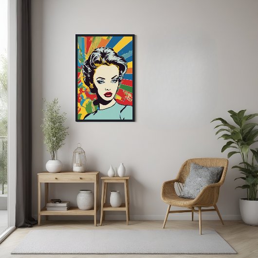 Poster de portrait de pop art de femme rétro dynam